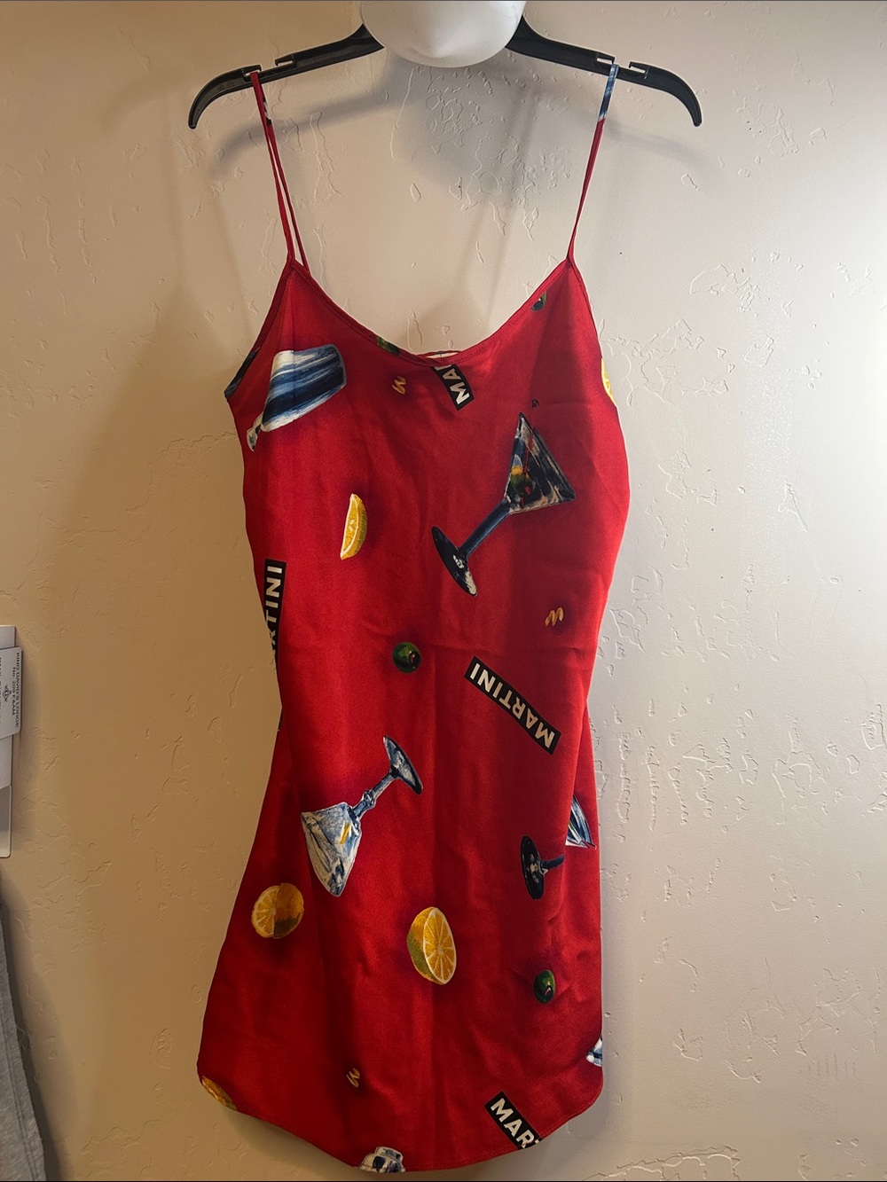 Red Martini Print Slip Dress
